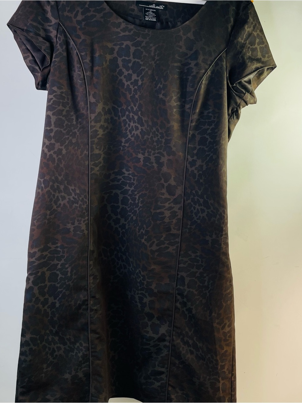 Willi Smith Dark Brown and Black Leopard Print Sheath Dress waist 32”